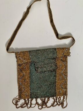 Antique 1920s Micro-Beaded Flapper Purse Art Deco Handbag Loop Fringe